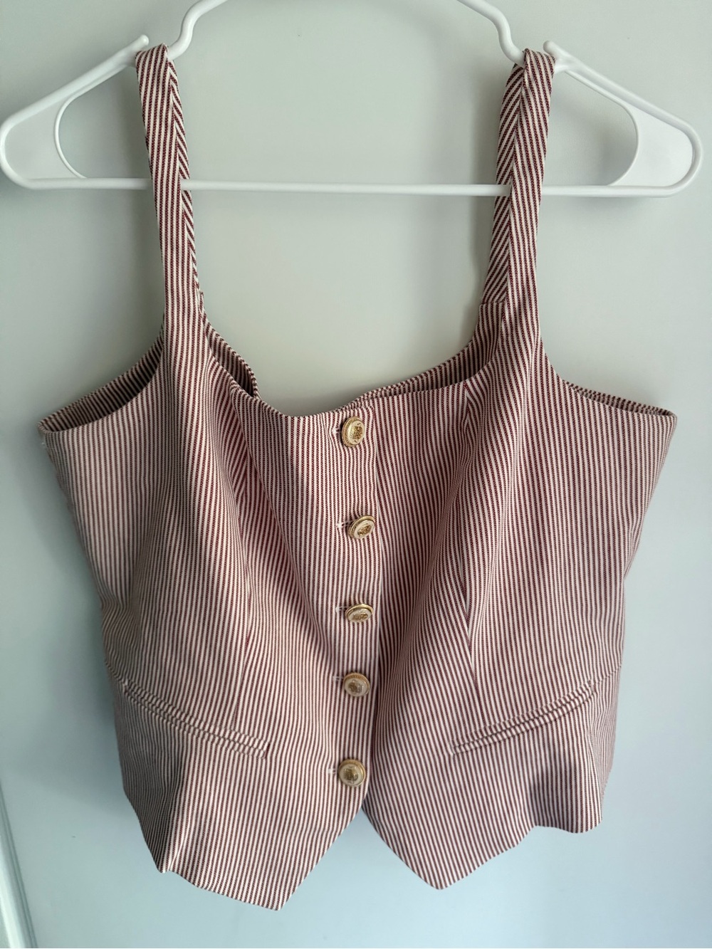 Button-Front Pink Striped Tank Top